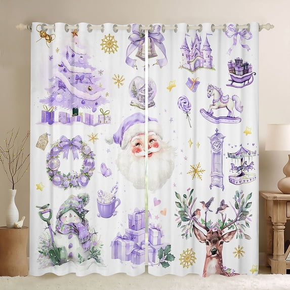 Homewish Xmas Santa Claus Black Out Curtains For Teens Boys Girls,Winter Snowman Deer Curtains Pack of 2 (42x63 Each),Merry Christmas Bedroom Curtains,Ultra Soft Home Decor