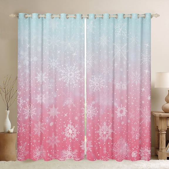Homewish Xmas Snowflake Black Out Curtains for Kids Boys Girls,Gradient Ombre Curtains Pack of 2 (42x63 Each),Merry Christmas Bedroom Curtains,Breathable Home Decor