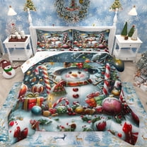 Homewish Xmas Snowman 2pcs Bedding Comforter Set For Teens Boys Girls,Festival Candy Cane Twin Comforter Sets,Merry Christmas Breathable Bedding Set,Ultra Soft Home Decor,Reversible