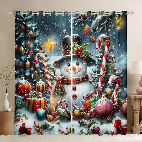 Homewish Xmas Snowman Blackout Curtains Set of 2 (52x84 Each) For Teens Boys Girls,Festival Candy Cane Window Curtains,Merry Christmas Curtains and Drapes,Ultra Soft Home Decor