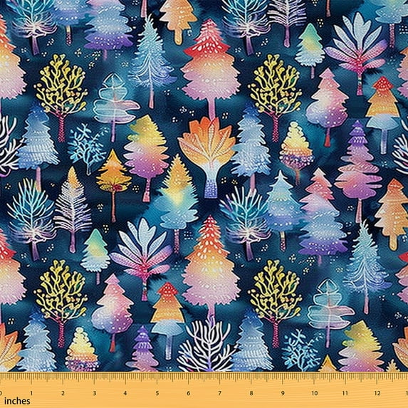 Homewish Xmas Tree Child Fabric by the Yard 2 Yards, Watercolor Christmas Sewing Fabric, Cartoon Theme Fabric for Sewing, Luxury Bedroom Decor