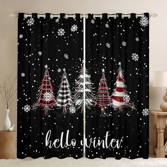 Homewish Xmas Tree Curtains Pack of 2 (42x84 Each) For Teens Boys Girls,Geometric Plaid Curtains Blackout,Merry Christmas Bedroom Curtains,Ultra Soft Home Decor