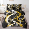 thumbnail image 1 of Homewish Yellow Abstract Lines 7pcs Queen Bedding,Contemporary Aesthetic Bedding Comforter Set Queen,Black Reversible, 1 of 8