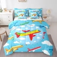 thumbnail image 1 of Homewish Yellow Airplane Boys Bedding Comforter Set 7 Pieces, Kawaii Cartoon Aircraft Full Bedding Set, Cute Cloud Print Reversible Fitted Sheet Flat Sheet, Microfiber Bedroom Decor, 1 of 7