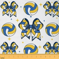 Homewish Yellow Blue Volleyball Fabric by the Yard 1 Yard, Kawaii Cartoon Bow-tie Room Decor Fabric by the Yard, Cartoon Stars Print Sewing Fabric, Luxury Bedroom Decor