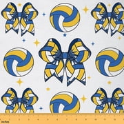 Homewish Yellow Blue Volleyball Fabric by the Yard 2 Yards, Kawaii Cartoon Bow-tie Sewing Fabric, Cartoon Stars Print Fabric for Sewing, Luxury Bedroom Decor