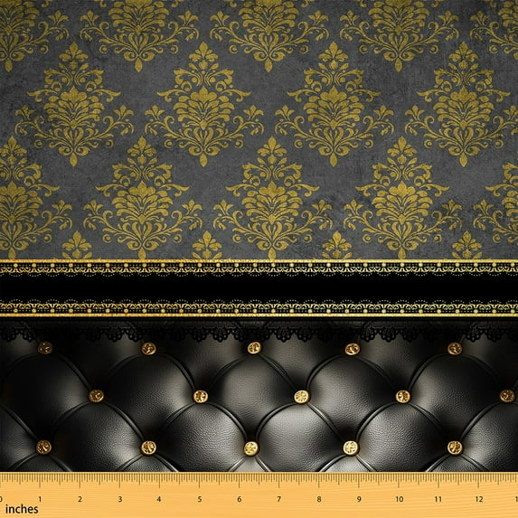 Homewish Yellow Damask Floral 01 for Female, Western Mandala Room Decor Fabric by the Yard, Vintage Bohemian Style Sewing Fabric, Luxury Bedroom Decor