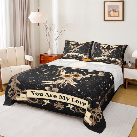 Homewish You Are My Love Bed Sheets,Gothic Valentine'S Day King Sheets,Beige Skeleton Sheet Set For Boys Girls,Ultra Soft Home Decor,4-Piece
