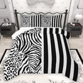 thumbnail image 1 of Homewish Zebra Cheetah Print Queen Comforter Set, Blck White Stripes Line Bedding Sets, Modern Fashion Theme Reversible Bedding Comforter Set, Ultra Soft Bedroom Decor, 3pcs, 1 of 9