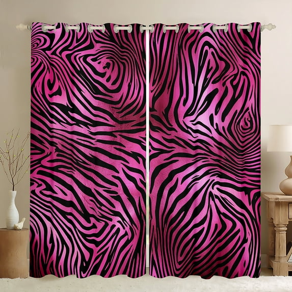 Homewish Zebra Print Blackout Curtains Set of 2 (52x84 Each),Safari Animal Window Curtains,Black Pink Ombre Curtains and Drapes For Girl Boys,Super Cozy Room Decor