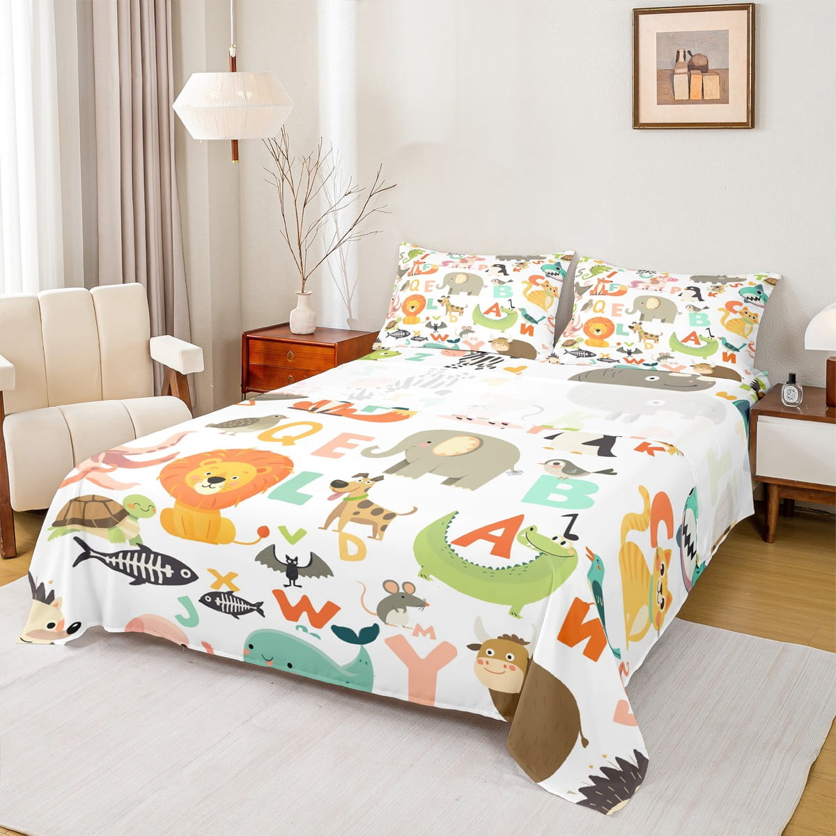 Homewish Zoo Animal Bed Sheets,Cute Lions Elephant King Sheets,Colorful ...