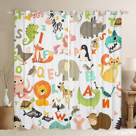 Homewish Zoo Animal Curtains Pack of 2 (42x84 Each),Cute Lions Elephant Curtains Blackout,Colorful 26 Letters Bedroom Curtains For Girsl Boys,Super Cozy Room Decor