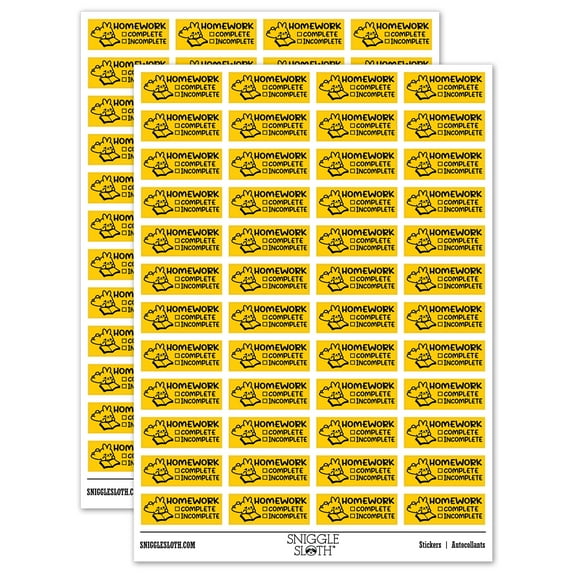 Homework Complete Incomplete Checklist Teacher Student School Sticker Set - Yellow - Matte Finish - 1.25" Mini