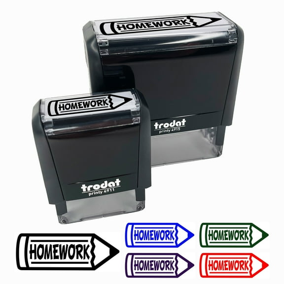Homework Pencil School Teacher Self-Inking Rubber Stamp Ink Stamper for Business Office - Purple Ink - Large 2-2/4 Inch