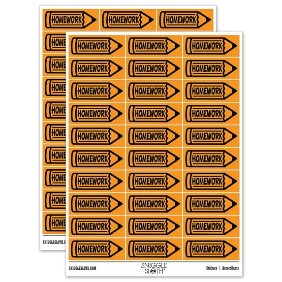 Homework Pencil School Teacher Sticker Set - Orange - Gloss Finish - 1.75" Medium