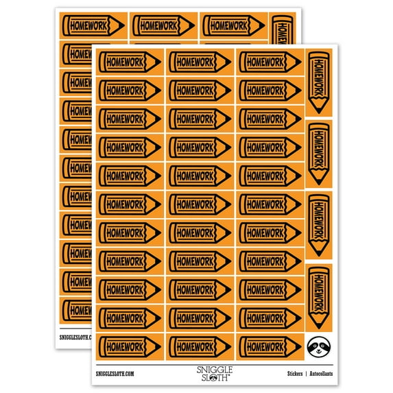 Homework Pencil School Teacher Sticker Set - Orange - Matte Finish - 1.5" Small