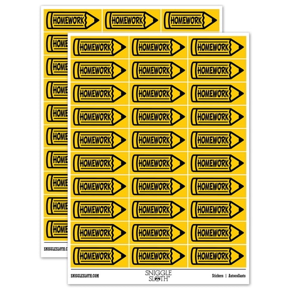 Homework Pencil School Teacher Sticker Set - Yellow - Gloss Finish - 1.75" Medium