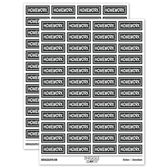 Homework School Teacher with Border Sticker Set - Black - Gloss Finish - 1.25" Mini