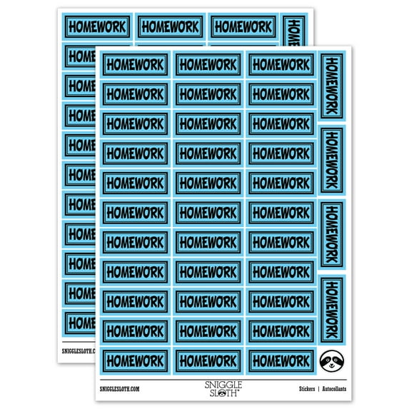 Homework School Teacher with Border Sticker Set - Light Blue - Matte Finish - 1.5" Small