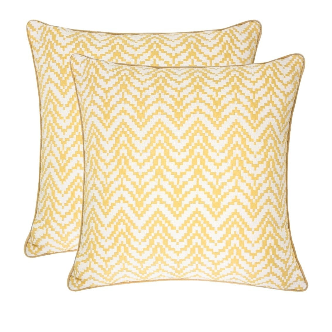 Yellow and White Velvet Chevron Square Throw Pillow Set