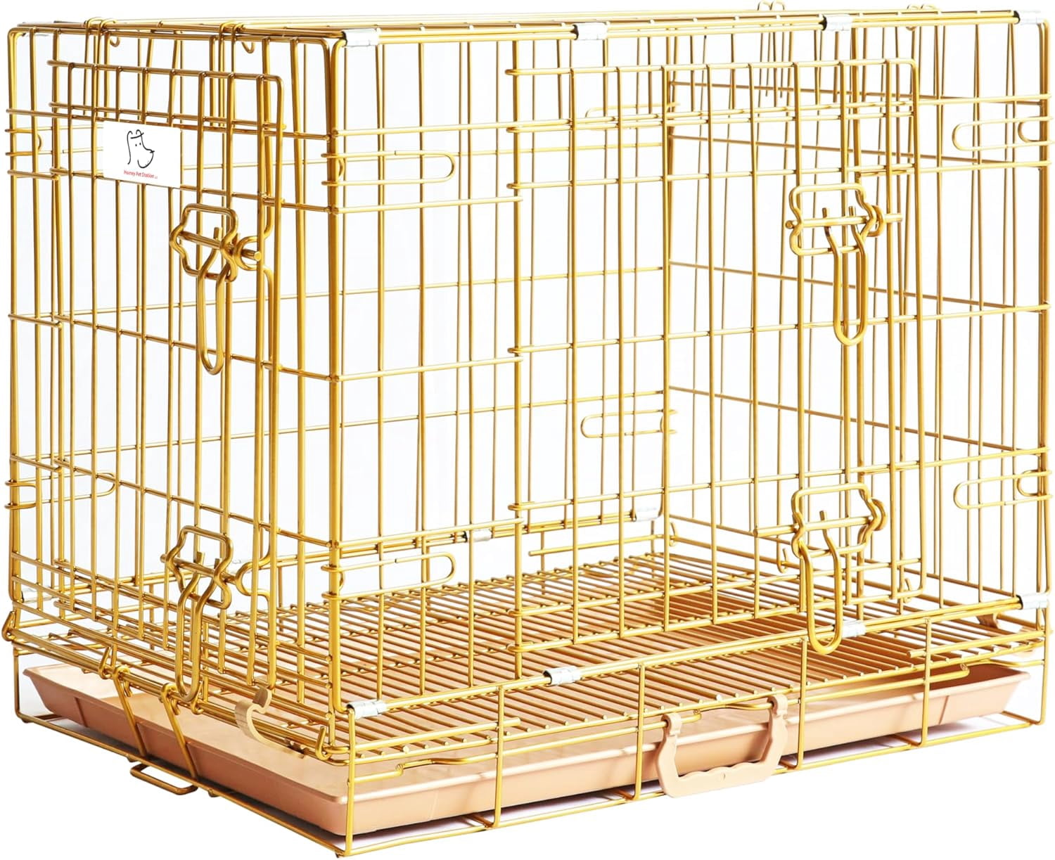 Homey Pet 24 Inch Dog Crate, Copper Gold Puppy Cage for Small Dogs, Collapsible Metal Wire Dog Kennel Indoor with Removable Floor Grid & Tray, Dual-Entry, Handle for Transport & Indoor