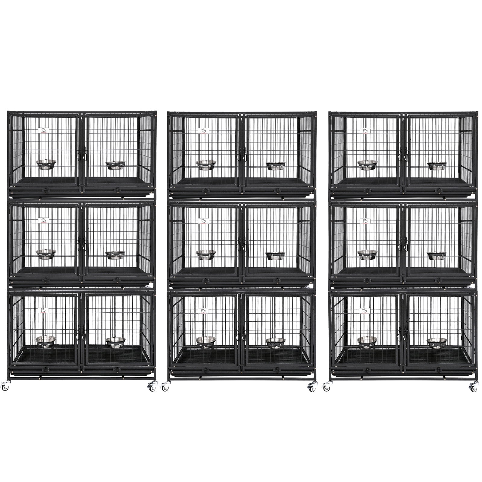 Stackable Kennels Homey Pet 3 Pack Three Levels 43 inch Dog Crate with Wheels, Stackable ...