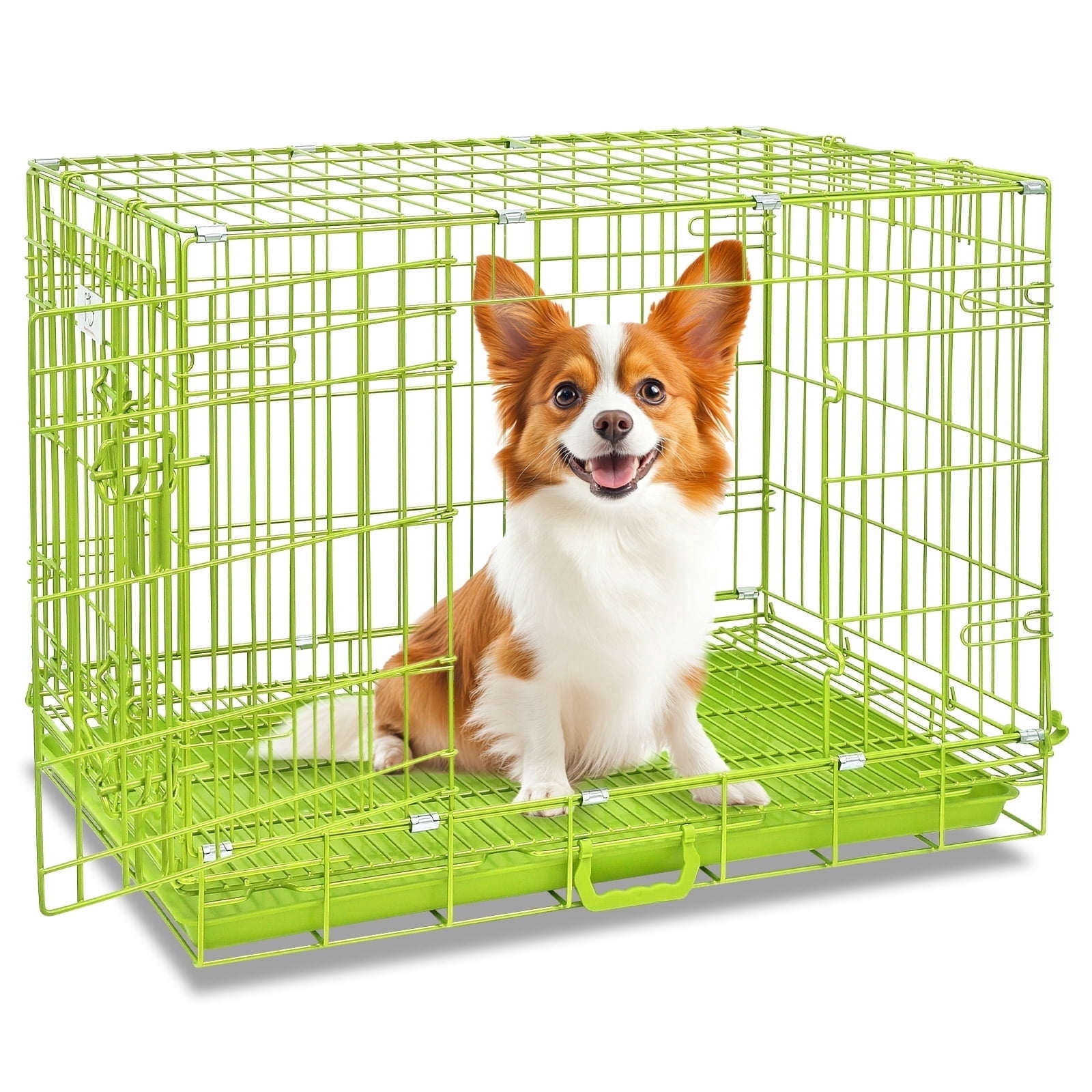 Homey Pet 30 Inch Small Dog Crate, Lime Green Medium Dog Cage, Folding Inside Dog Kennel Nano-Coated Metal Wire Dog Cages with Removable Floor Grid Tray, Double Doors Dual Locks, Portable Handle