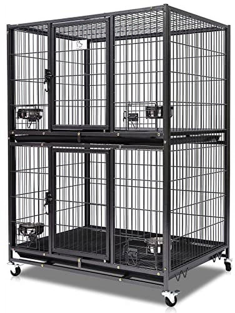 Homey Pet 37" Dog Cage with Durable Plastic Black Tray (Undetchable 2 Tier Cage with Feeding Bowls)