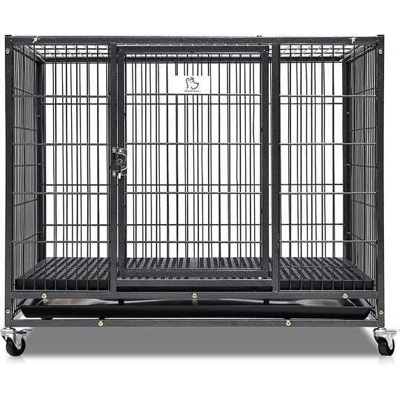 Homey Pet 37- Stackable Strong Heavy Duty Metal Dog Cage Crate Kennel w/ Wheels Tray Plastic Grid 37"x25"x31"