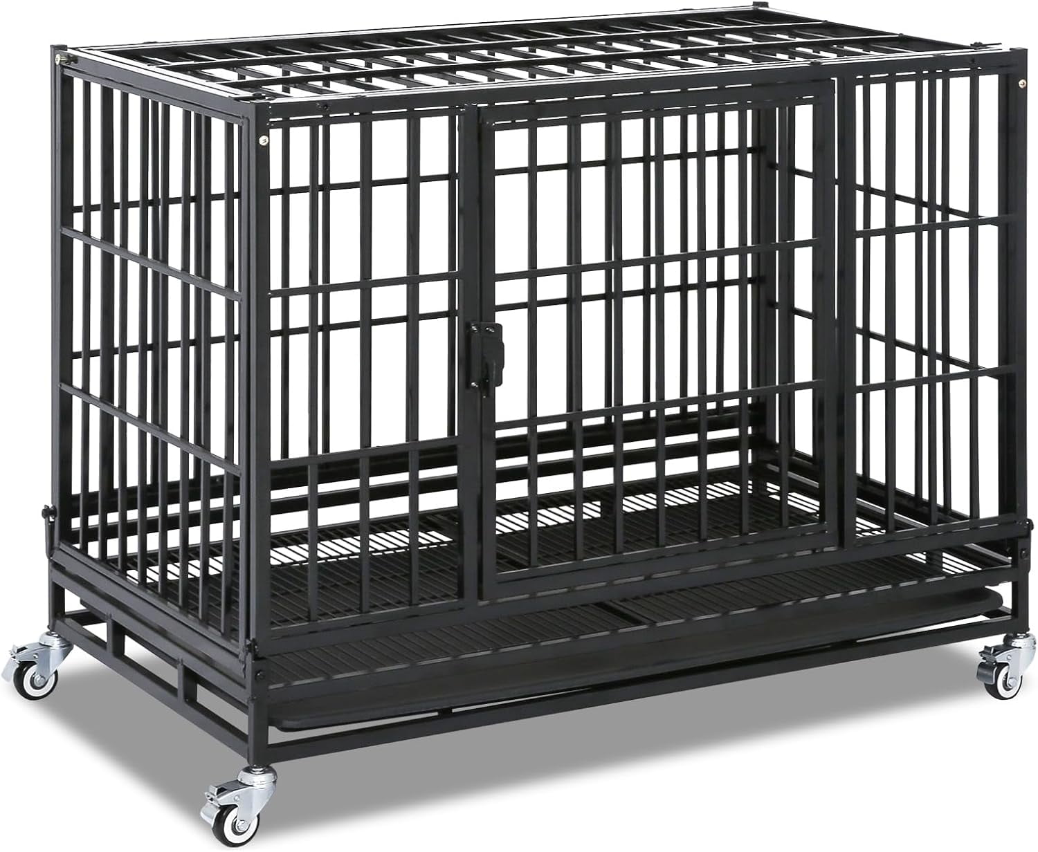 View of Homey Pet 37 inch Folding Collapsible Heavy Duty Dog Crate, Foldable Dog Kennel Indoor with ...