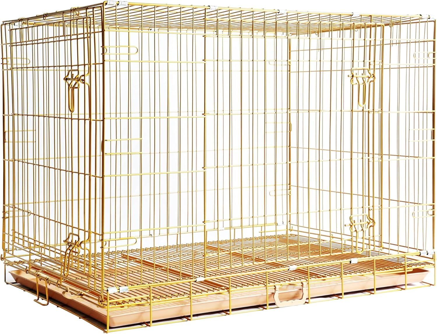 Homey Pet 42 Inch Dog Crates for Large Dogs, Copper Gold Metal Wire Dog Cage, XL Dog Kennel Indoor with Removable Floor Grid, Pull-Out Tray, Double Doors