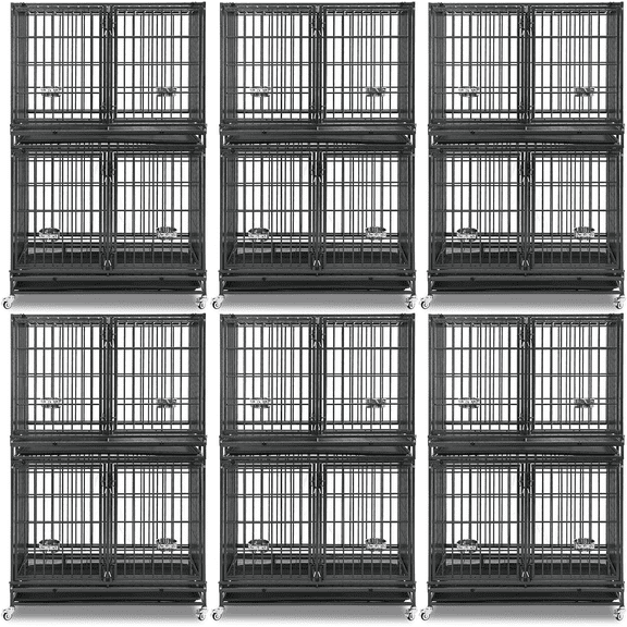 Homey Pet 43 Inch Dog Crate Cage Kennel with Divider, Stackable Heavy Duty Dog Crate for Large Dogs, Escape Proof Indestructible Dog Kennel Indoor with Removable Tray, Lockable Wheels (12-Pack)