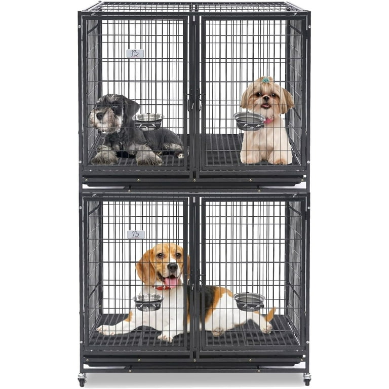 2 Pack HomeyPet 43 Heavy Duty Dog Crate Tall Version for Large Dogs 2 in 1 Stackable Dog Kennels and Metal Wire Cages With Wheels Sturdy Locks