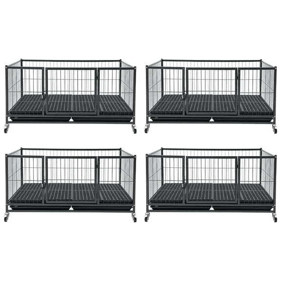 Homey Pet 43 Inch Whelping Box for Dogs, Heavy Duty Metal Wire Puppy Whelping Box for Small and Medium Dogs with Lockable Doors,360 Wheels,Washable Removable Floor Grid, Leak-Proof Tray(4-Pack)