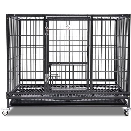 Homey Pet 43" Stackable and Foldable Dog Cage with Wheel, Divider & Tray