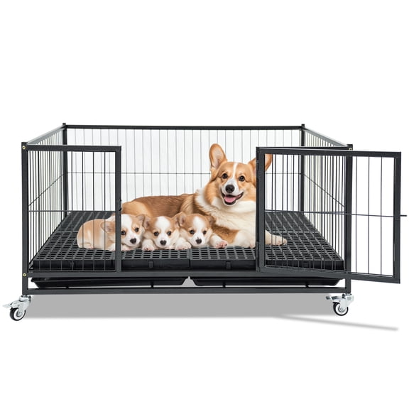 Homey Pet 43 Inch Whelping Box for Dogs and Puppies, Heavy Duty Metal Wire Puppy Whelping Box for Small and Medium Dogs with Lockable Doors,360° Wheels,Washable Removable Floor Grid, Leak-Proof Tray