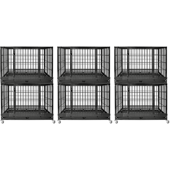 Homey Pet 47 Inch Large Dog Kennel, Indestructible Heavy Duty XL Dog Crate for High Anxiety Dog, Stackable Escape Proof Big Dog Cage Indoor with Wheels, Dual Trays, No-Noise Grid, Top Access (6 Pack)
