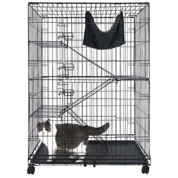 Homey Pet 50 Inch Cat Cages Indoor, Large 4-Tier Cat Crates for Indoor Cats, Collapsible Metal Wire Cat Enclosures Big Multi-Level Cat Cage for Adult Cats Kitten Kitty with Hammock, Ramp, 360° Wheels
