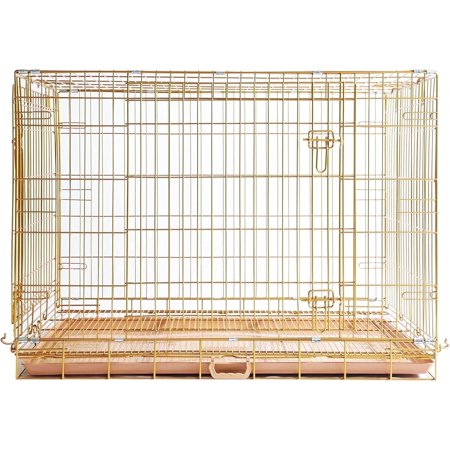 Homey Pet 42 Inch Dog Crate XL, Foldable Metal Wire XLarge Dog Cage Big, Nano-Coated Copper Gold Kennel Dog Large with Pull-Out Floor Grid Tray, Double Doors Dual Locks, Portable Handle