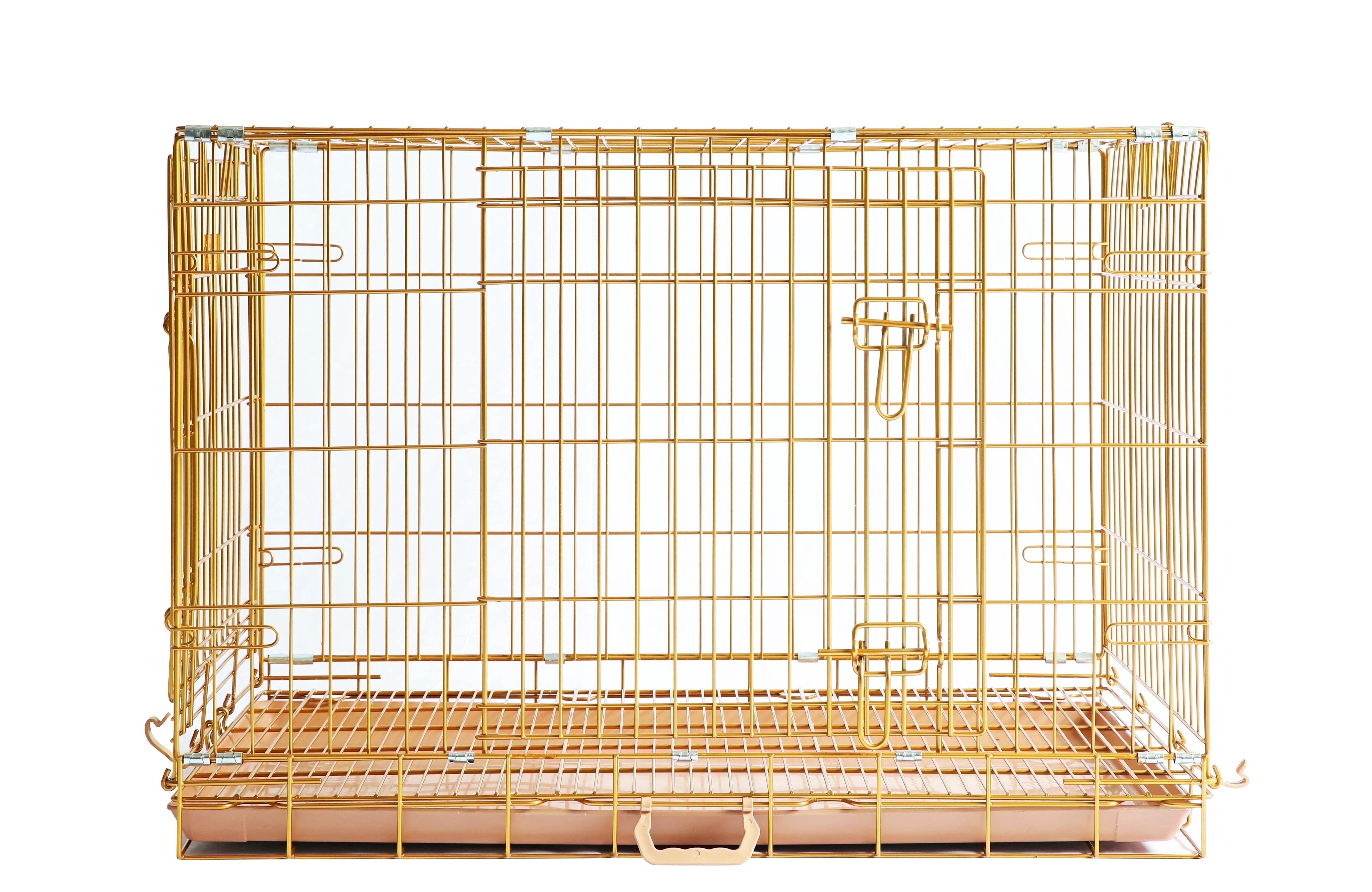 Homey Pet Medium Dog Crate, Collapsible Metal Wire Dog Cage Indoor, 36 Inch Inside Dog Kennel Nano-Coated Copper Gold Crates with Pull-Out Floor Grid Tray, Double Doors Dual Locks, Portable Handle
