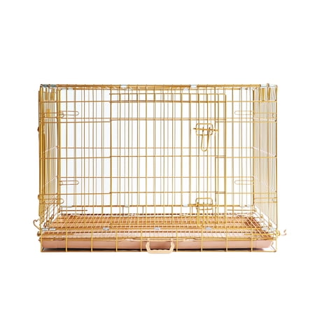 Homey Pet Medium Dog Crate, Collapsible Metal Wire Dog Cage Indoor, 36 Inch Inside Dog Kennel Nano-Coated Copper Gold Crates with Pull-Out Floor Grid Tray, Double Doors Dual Locks, Portable Handle