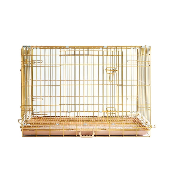 Homey Pet Medium Dog Crate, Collapsible Metal Wire Dog Cage Indoor, 36 Inch Inside Dog Kennel Nano-Coated Copper Gold Crates with Pull-Out Floor Grid Tray, Double Doors Dual Locks, Portable Handle