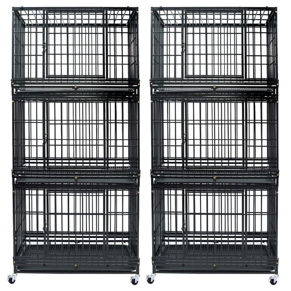 Homey Pet Stackable 36 Inch Dog Crate, Heavy Duty 3-Tier Dog Cage Escape Proof Collapsible Kennel with Open Top, Lockable Wheels, Removable Tray & Grid for Medium/Small Dogs(6-Pack)