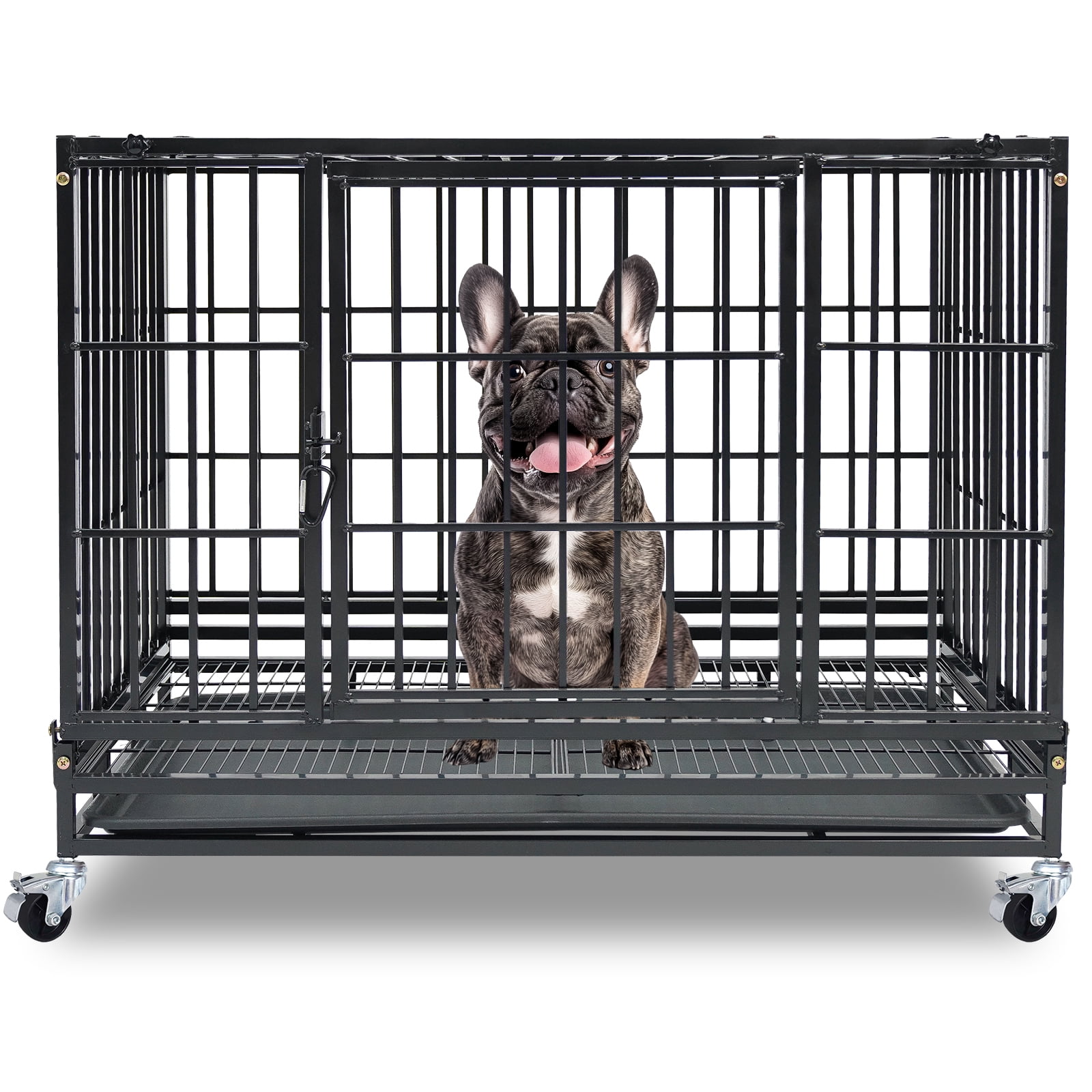 Homey Pet Stackable 36 Inch Dog Crate, Heavy Duty Dog Cage Escape Proof Collapsible Kennel with Open Top, Lockable Wheels, Removable Tray & Grid for Medium/Small Dogs