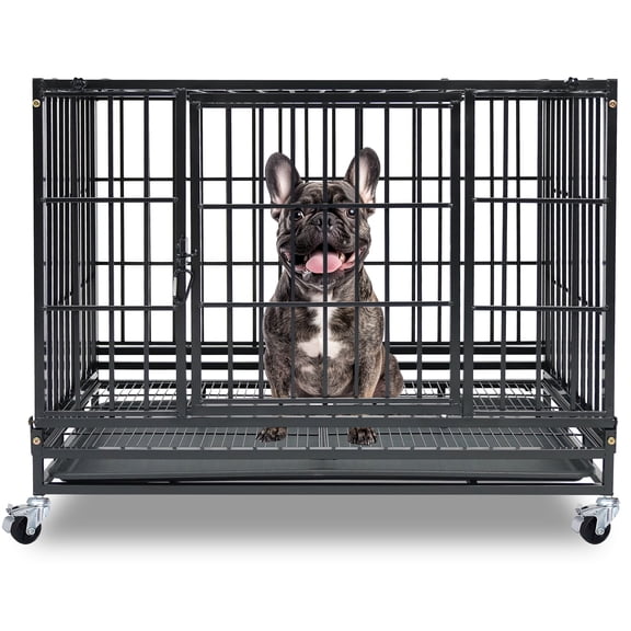 Homey Pet Stackable 36 Inch Dog Crate, Heavy Duty Dog Cage Escape Proof Collapsible Kennel with Open Top, Lockable Wheels, Removable Tray & Grid for Medium/Small Dogs