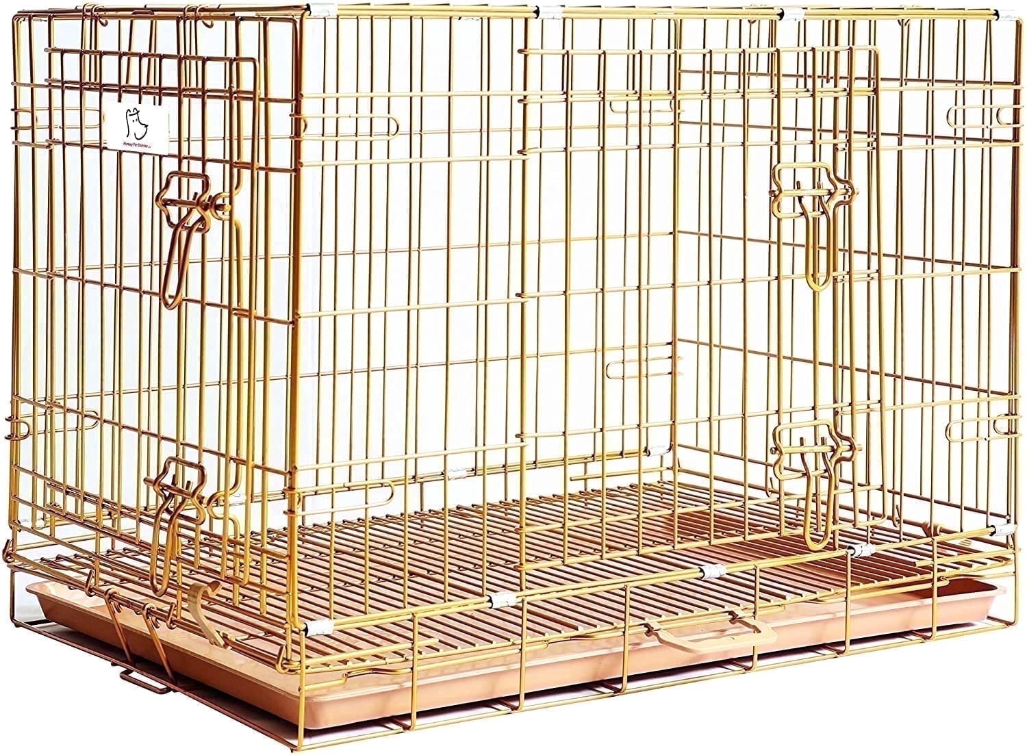 Homey Pet 30 Inch Medium Dog Crate, Copper Gold Wire Dog Cage Small, Collapsible Inside Dog Kennel Nano-Coated Metal Dog Crates with Pull-Out Floor Grid Tray, Double Doors Dual Locks, Portable Handle