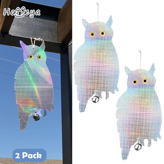 Homeya 2 Pack Reflective Bird Repellent Scare Fake Owl Hanging Discs Deterrent Decoy Garden Pigeon