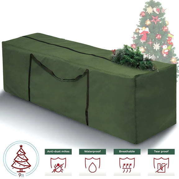 Homeya Large Christmas Tree Storage Bag Xmas Decor Container, Fits Up to 9ft Artificial Christmas Tree with Carry Handles & Dual Zippers, Green