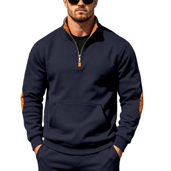 Homeyce 1/4 Zip Pullover Mens Lightweight Long Sleeve Sweatshirts Mock neck long sleeve Classic fit Fleece Stylish for spring winter outdoor,Blue M