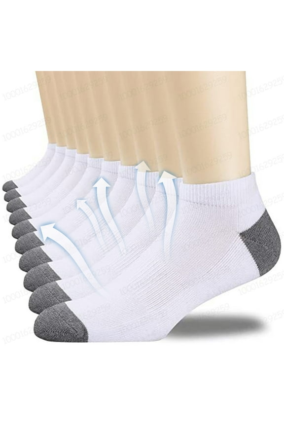 12 Pairs Men's Athletic Ankle Socks Cushioned Support & Moisture Control Bulk Pack for Daily Use,White US(10-13)